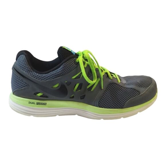 Nike Dual Fusion Lite Gray with Neon Green Detaim Men's Running Shoe Sz 12 - Picture 1 of 11